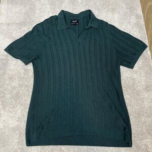Abercrombie & Fitch Polo Shirt Mens Medium Green Cable Knit Short Sleeve